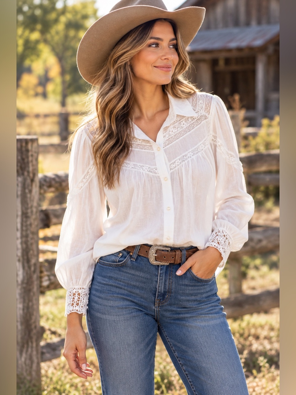 7 For All Mankind Blouse L White Cotton Silk Lace Button Up Boho Romantic